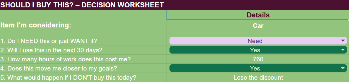 Money Decision Toolkit - Large Purchase Helper